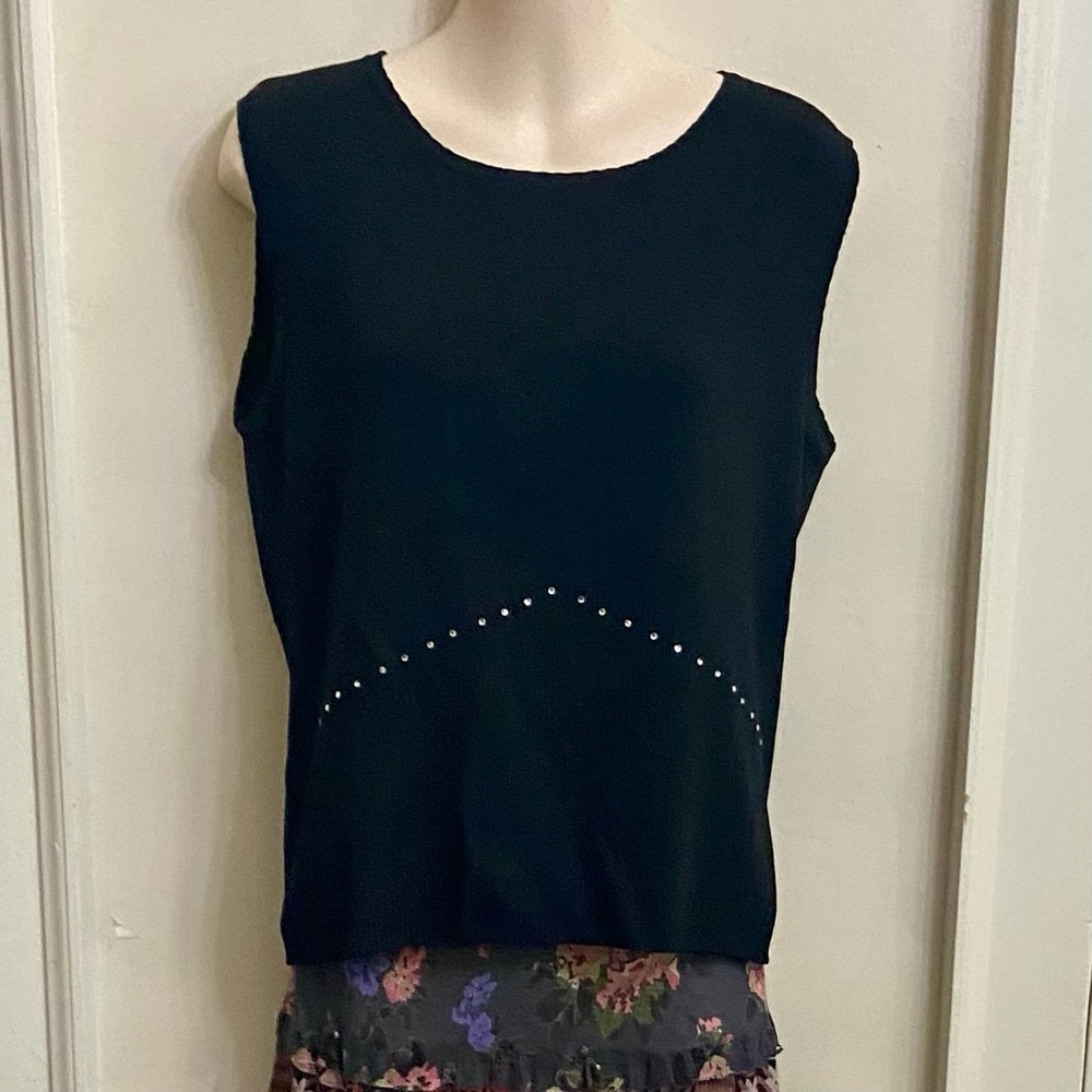 Ziani Couture Black Sleeveless Blouse with Rhinestones (L)